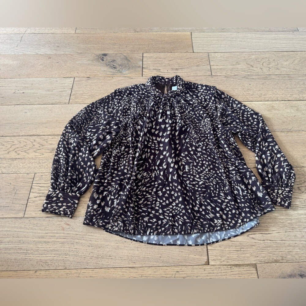 Jonathan Simkhai Chocolate Textured Dot Mock Neck Blouse‎ Brown Size S NWT (765)